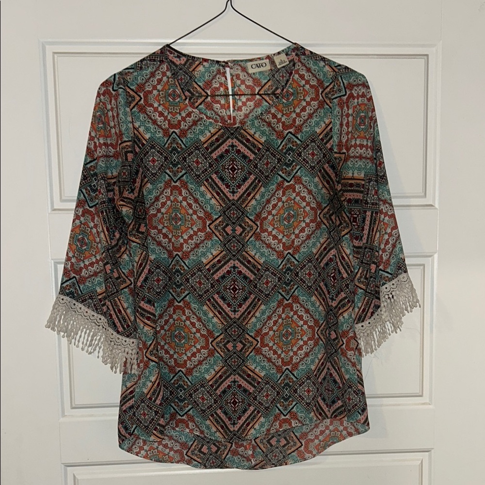 Cato Brown and Black Relaxed Graphic Blouse